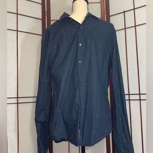 Original Penguin Navy Blue Button up collared shirt with dots and arrows XL